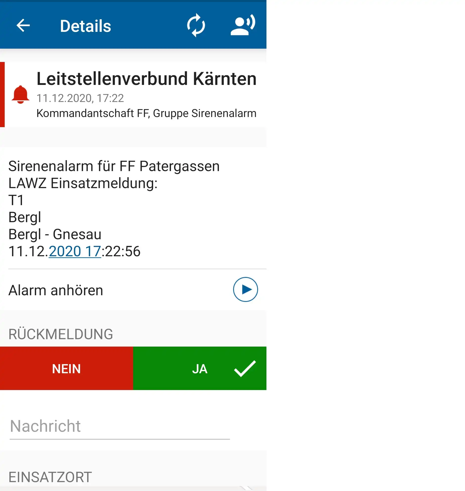 Sirenenalarm 11.12.2020