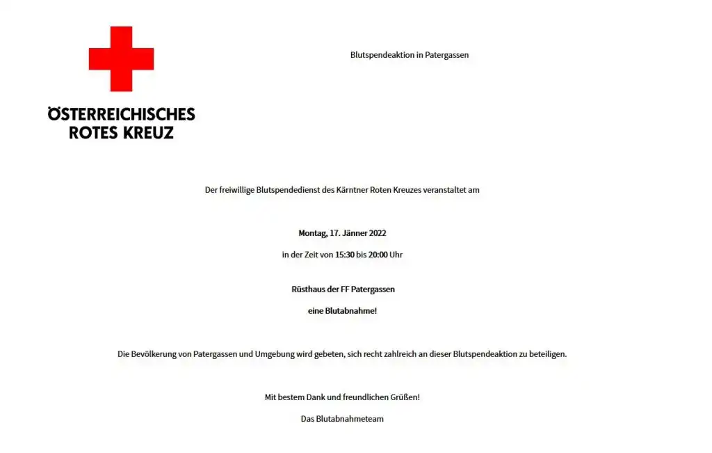 Blutspende Aktion Patergassen