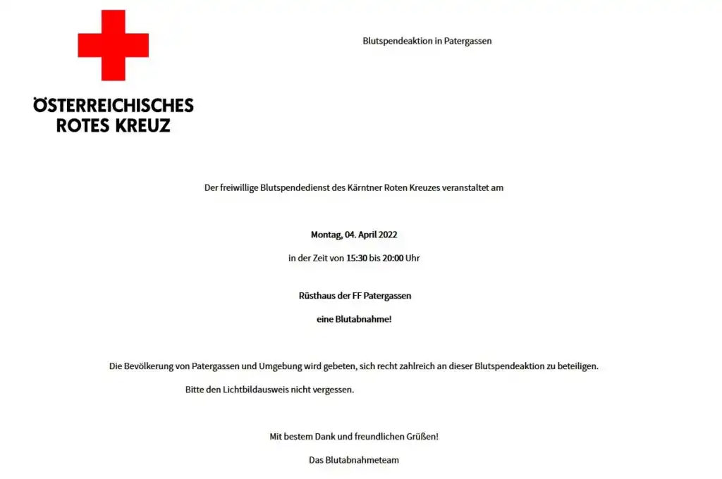 Blutspende Aktion in Patergassen