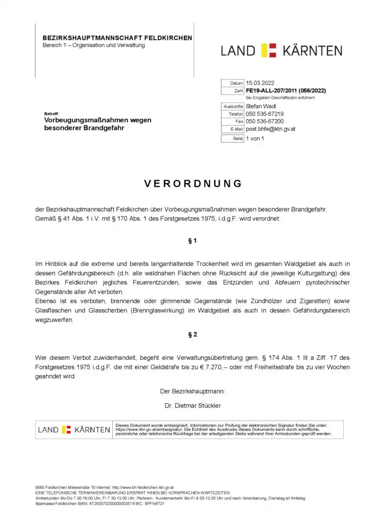 Vorbeugungsmaßnahmen wegen besonderer Brandgefahr